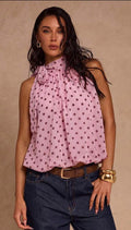 Polka Dot Tie Neck Blouse
