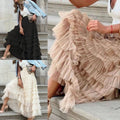 Tiered Ruffle Tulle Midi Skirt