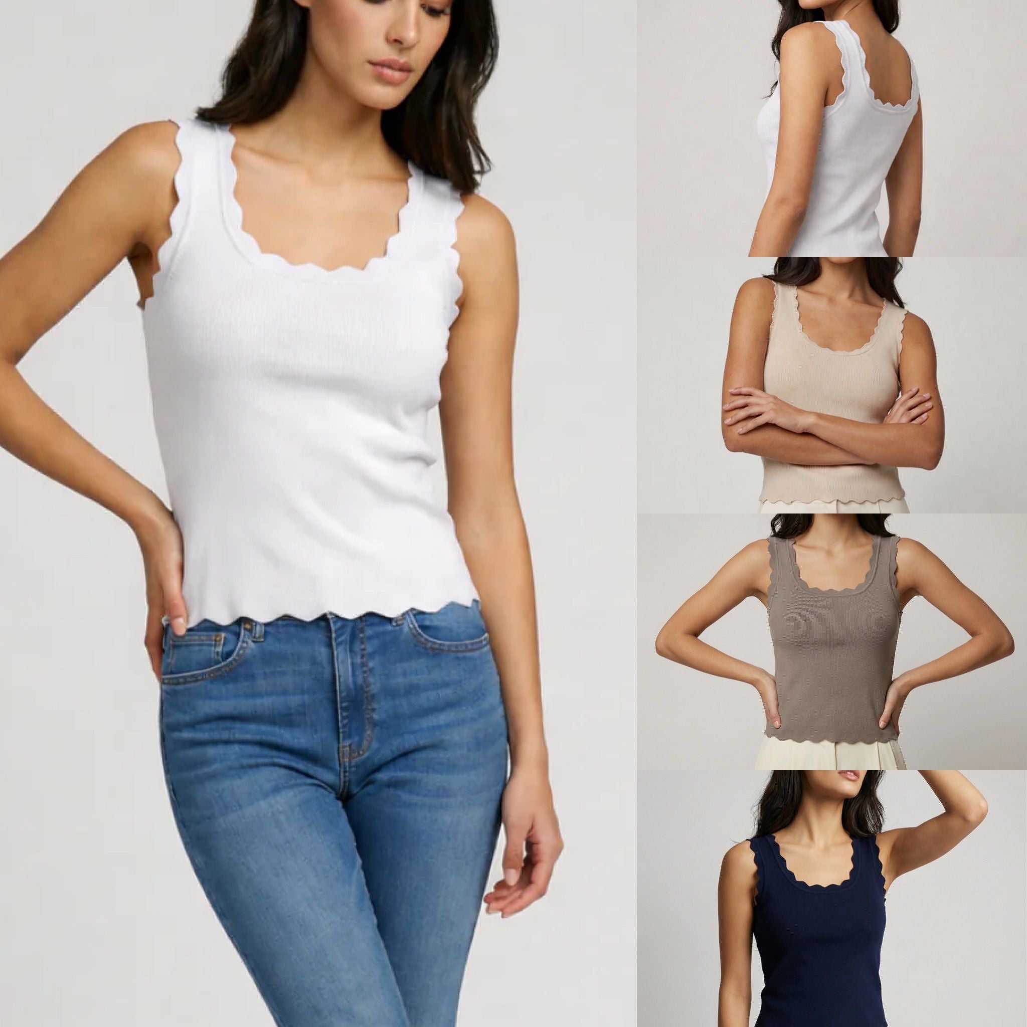 Scallop Edge Ribbed Vest Top
