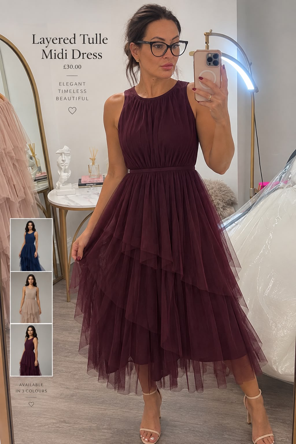 Layered Tulle Midi Dress