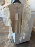 Lace Sleeve Ribbed Knit Top