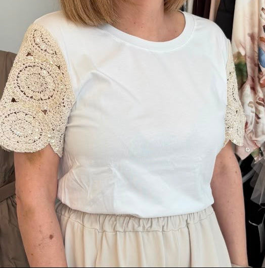 Crochet Sleeve Cotton Tee