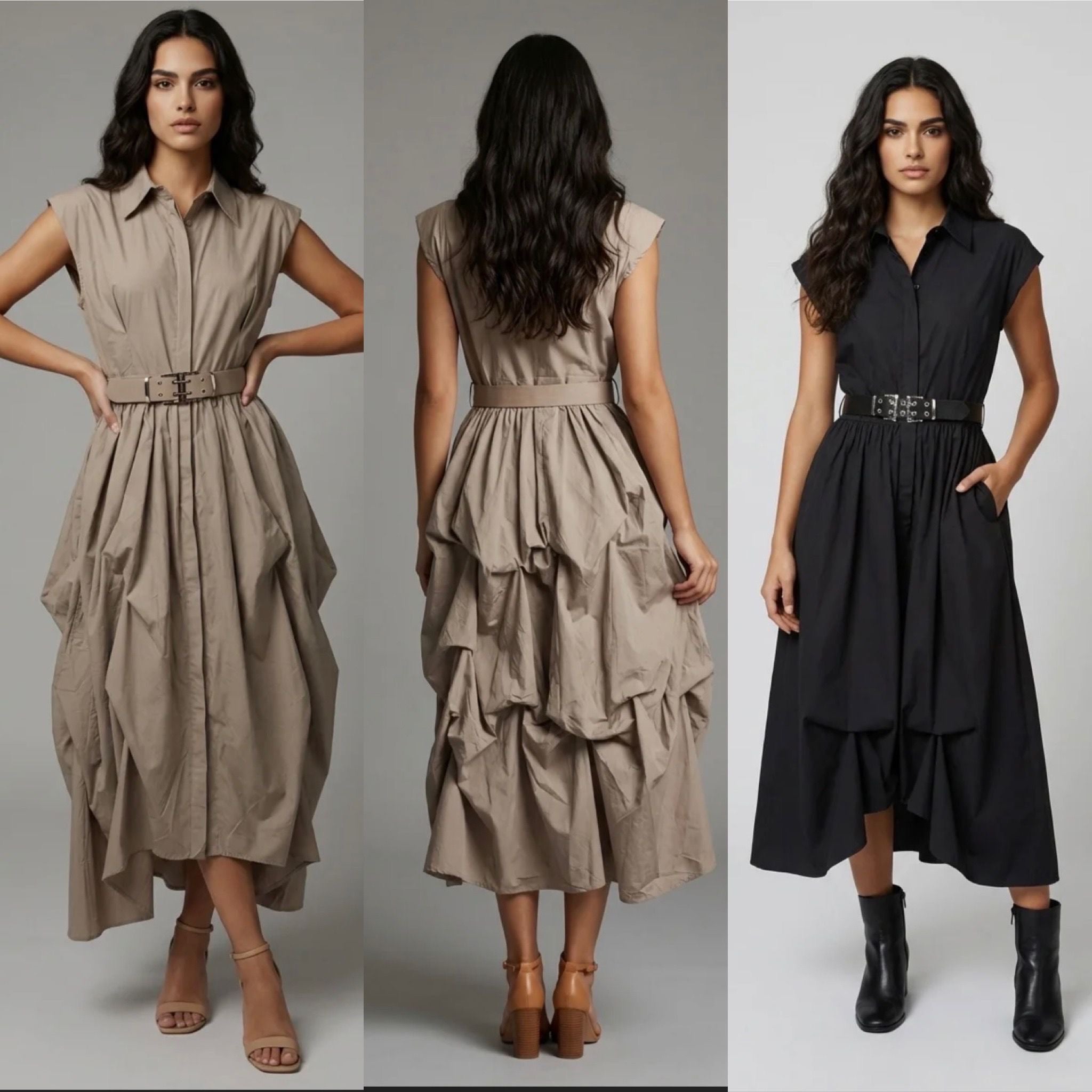 Belted Shirt Midi Dress
