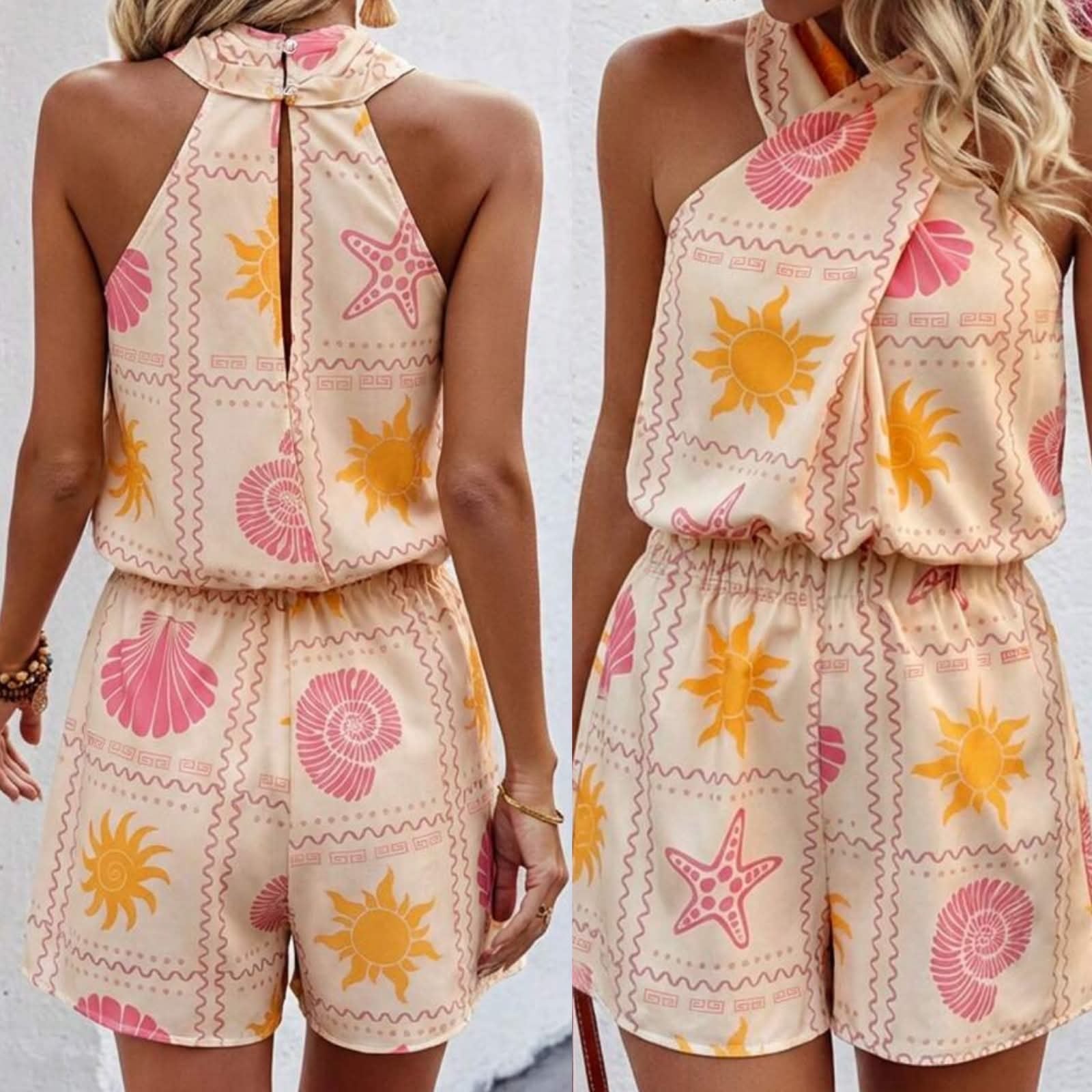 Seaside Print Halter Playsuit