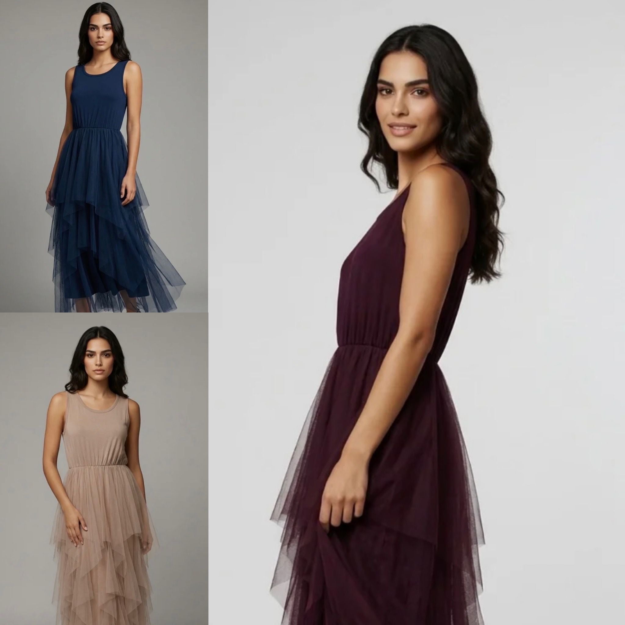 Layered Tulle Midi Dress