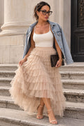 Tiered Ruffle Tulle Midi Skirt