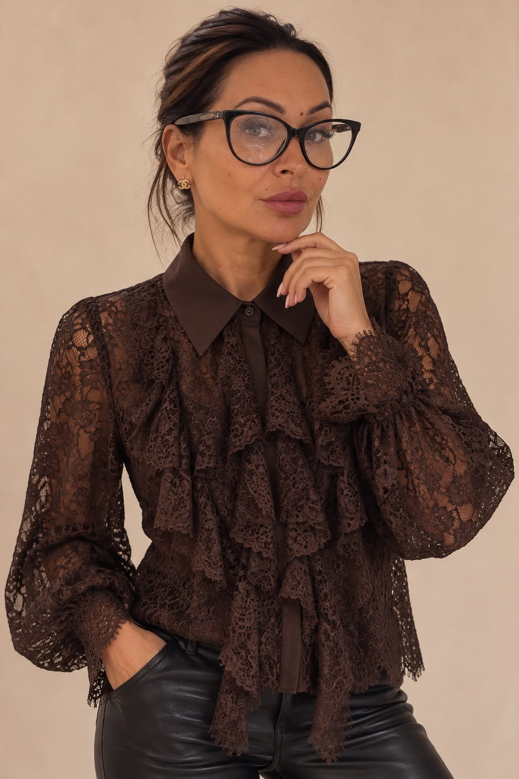 Lace Detail Chiffon Blouse