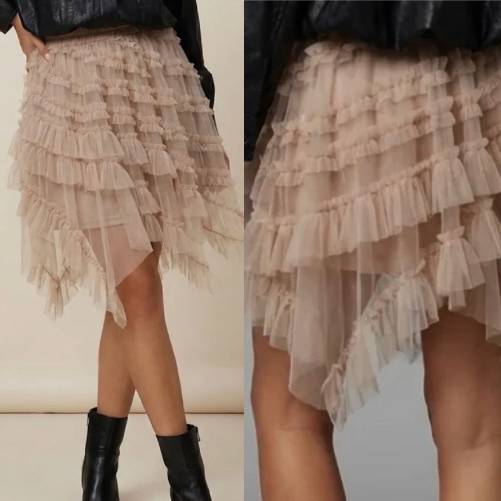 Asymmetric Ruffle Tulle Mini Skirt