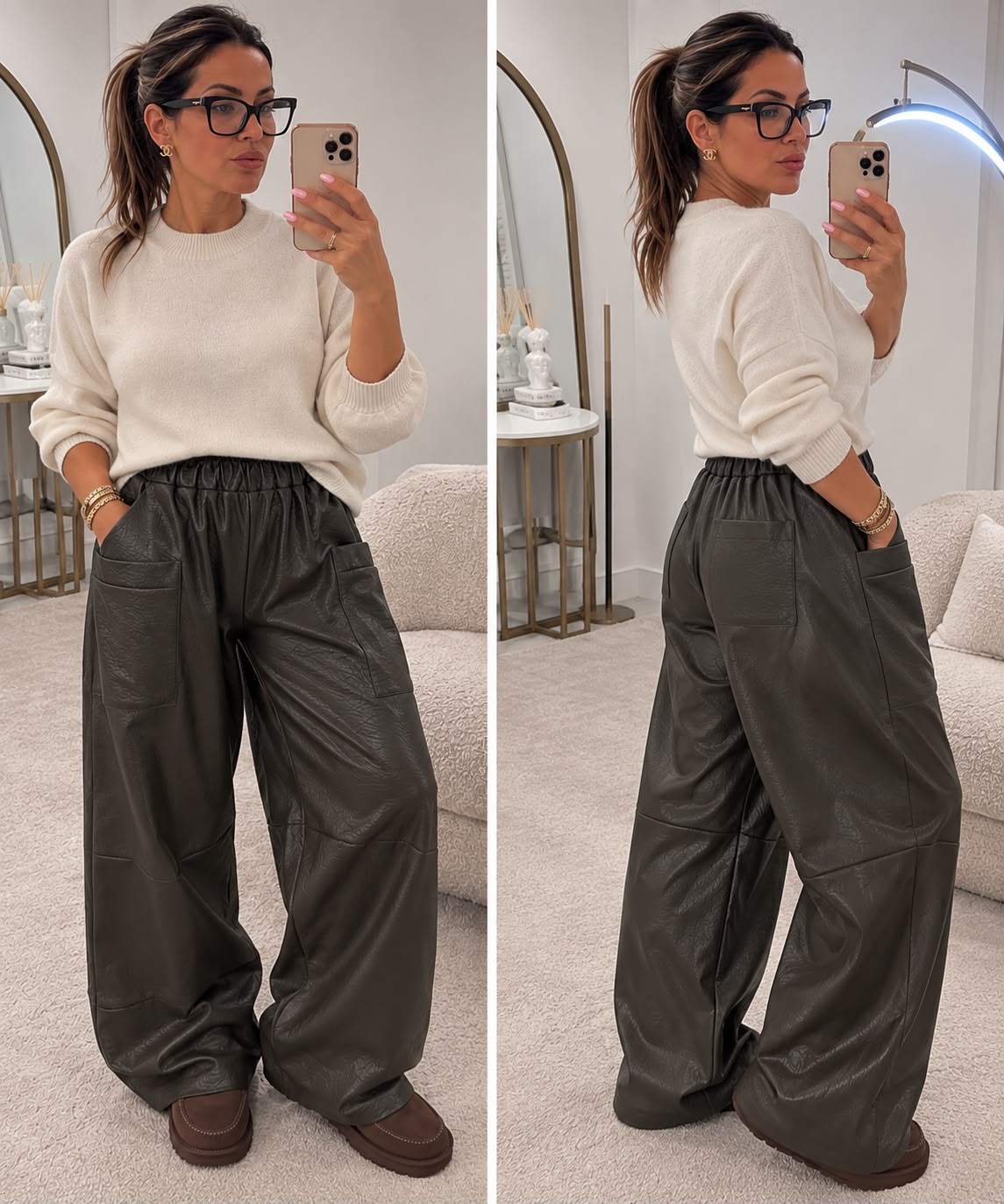Faux Leather Wide Leg Trousers