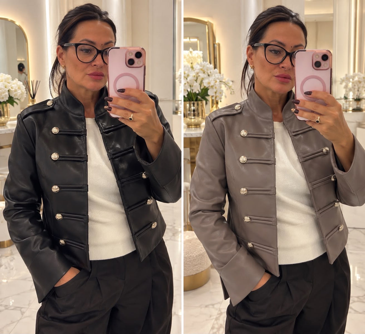 Faux Leather Military Jacket