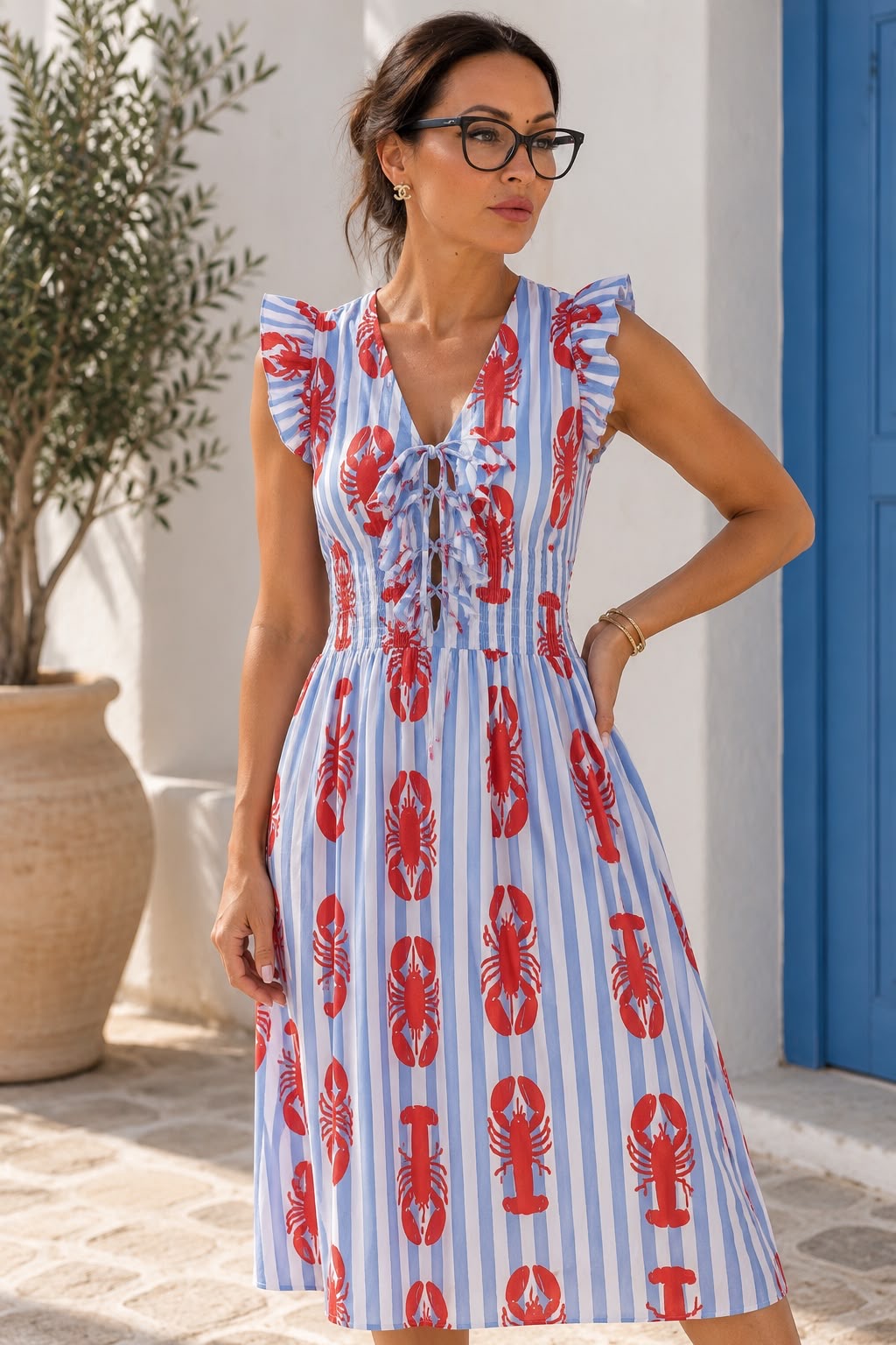 Lobster Print Midi Dress