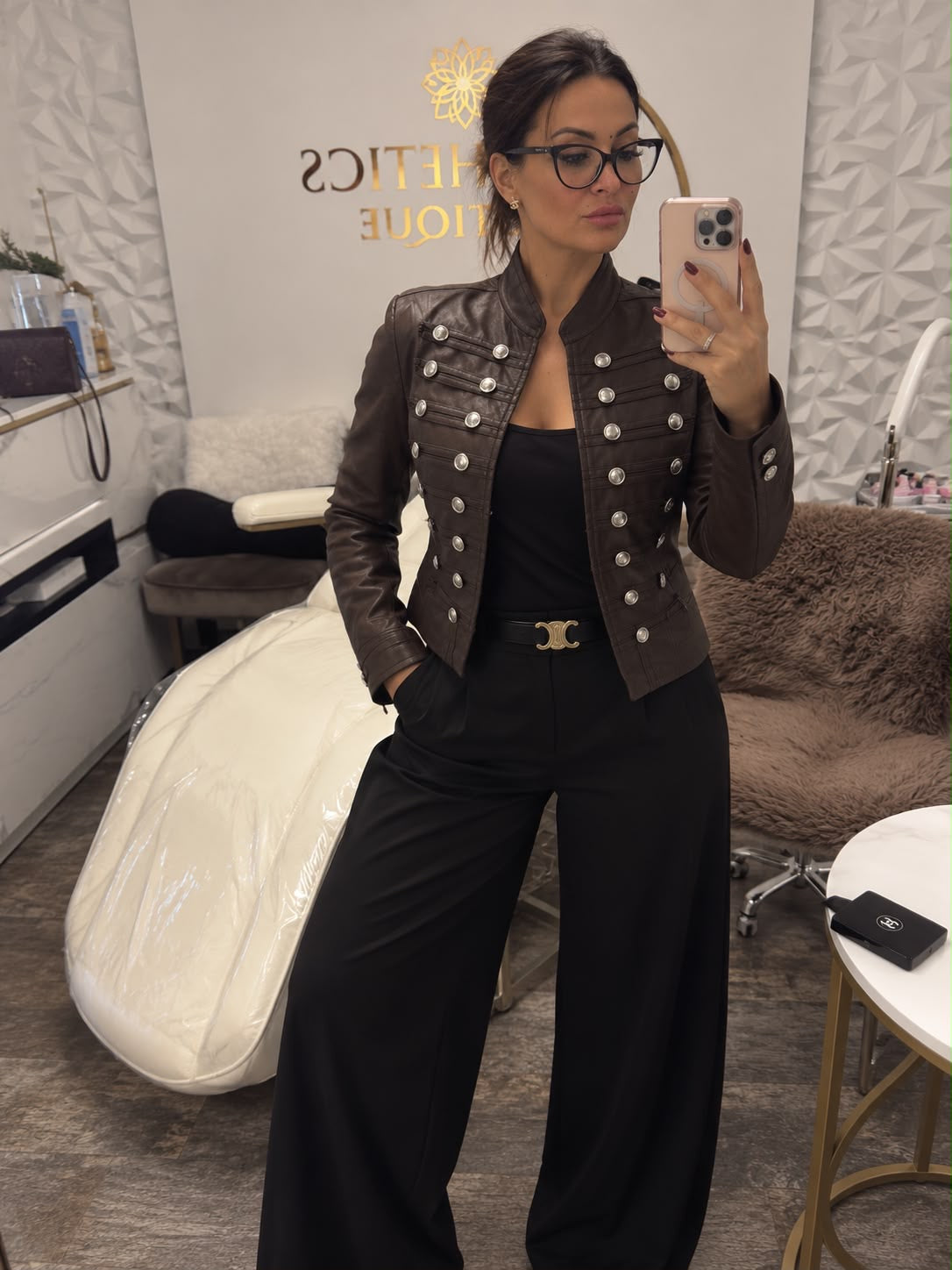 Military Button Faux Leather Jacket