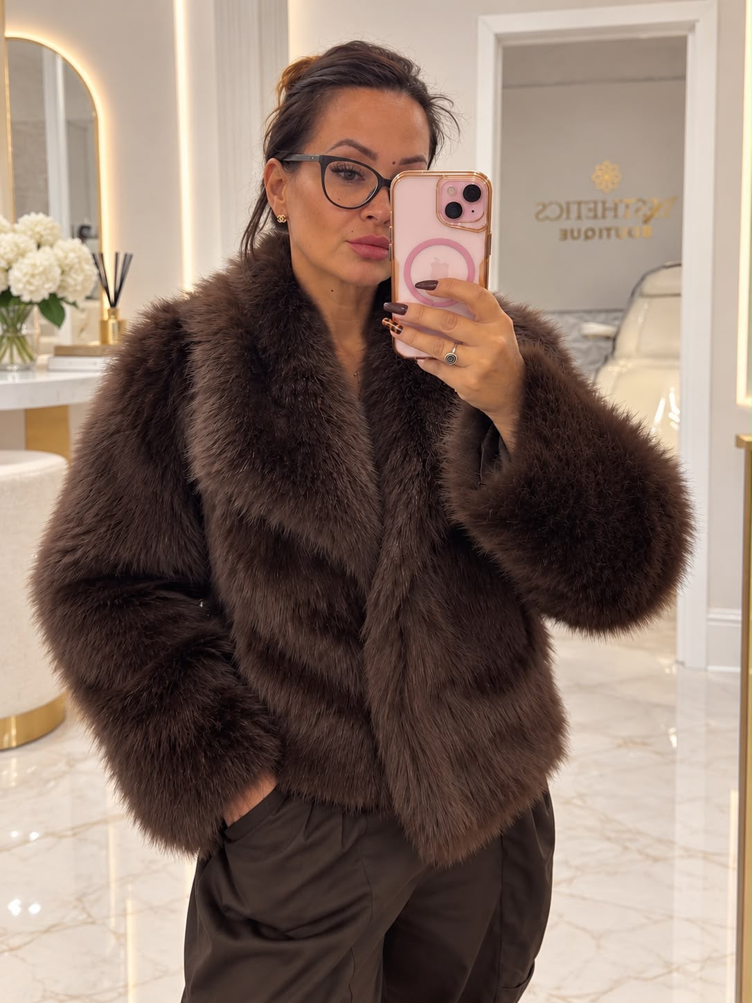 Luxe Faux Fur Jacket – Chocolate