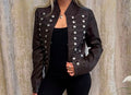 Military Button Faux Leather Jacket