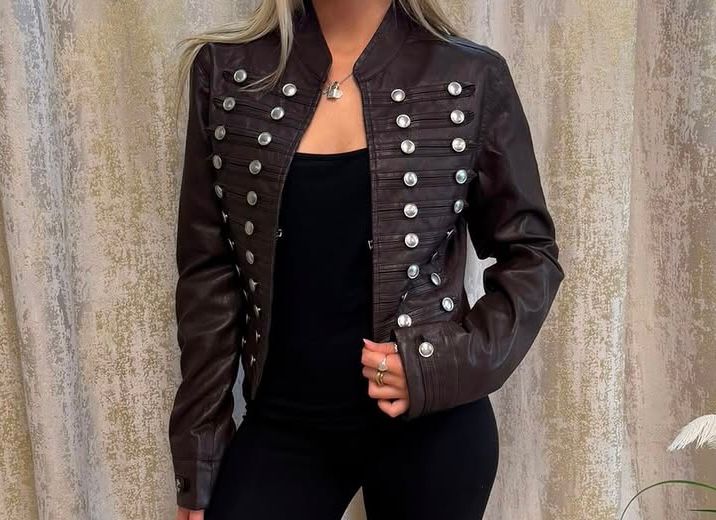 Military Button Faux Leather Jacket