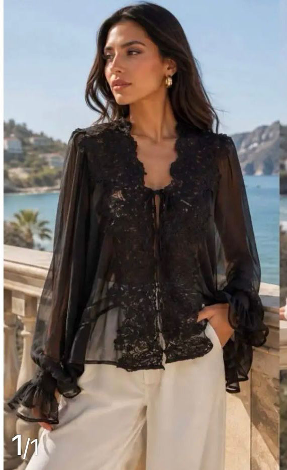 Lace Detail Chiffon Blouse
