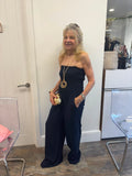 Strapless Shirred Wide Leg Jumpsuit