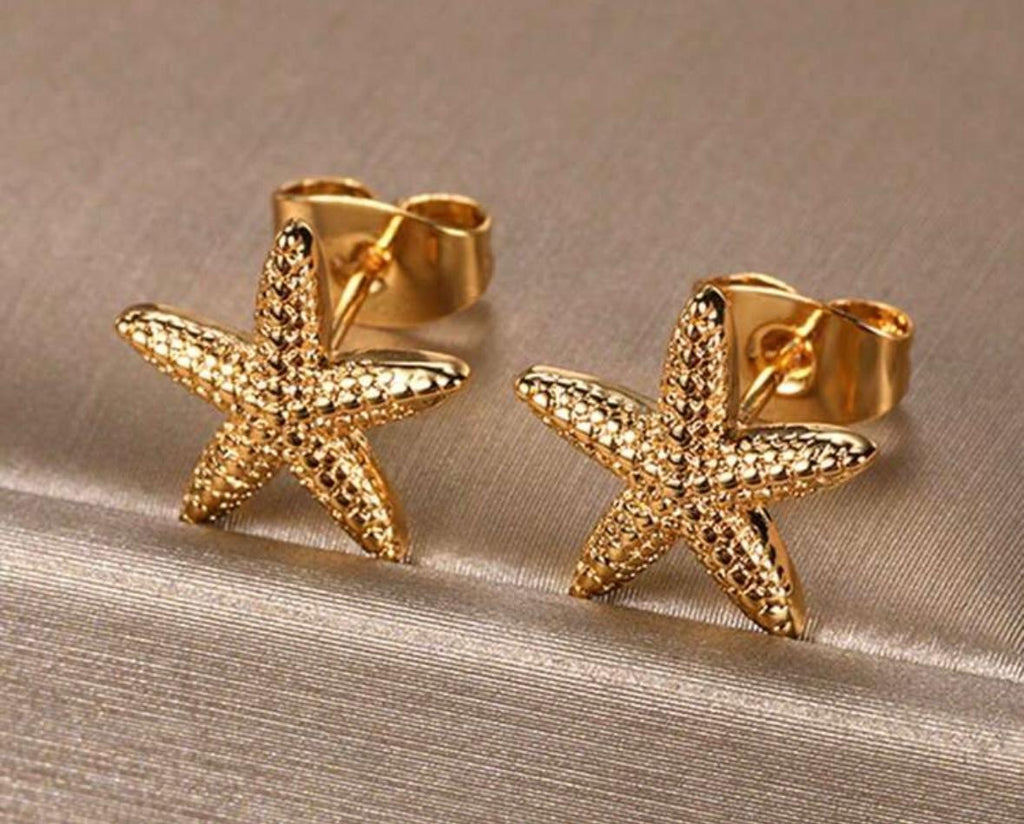 Gold Starfish Stud Earrings