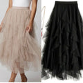 Asymmetric Layered Tulle Midi Skirt