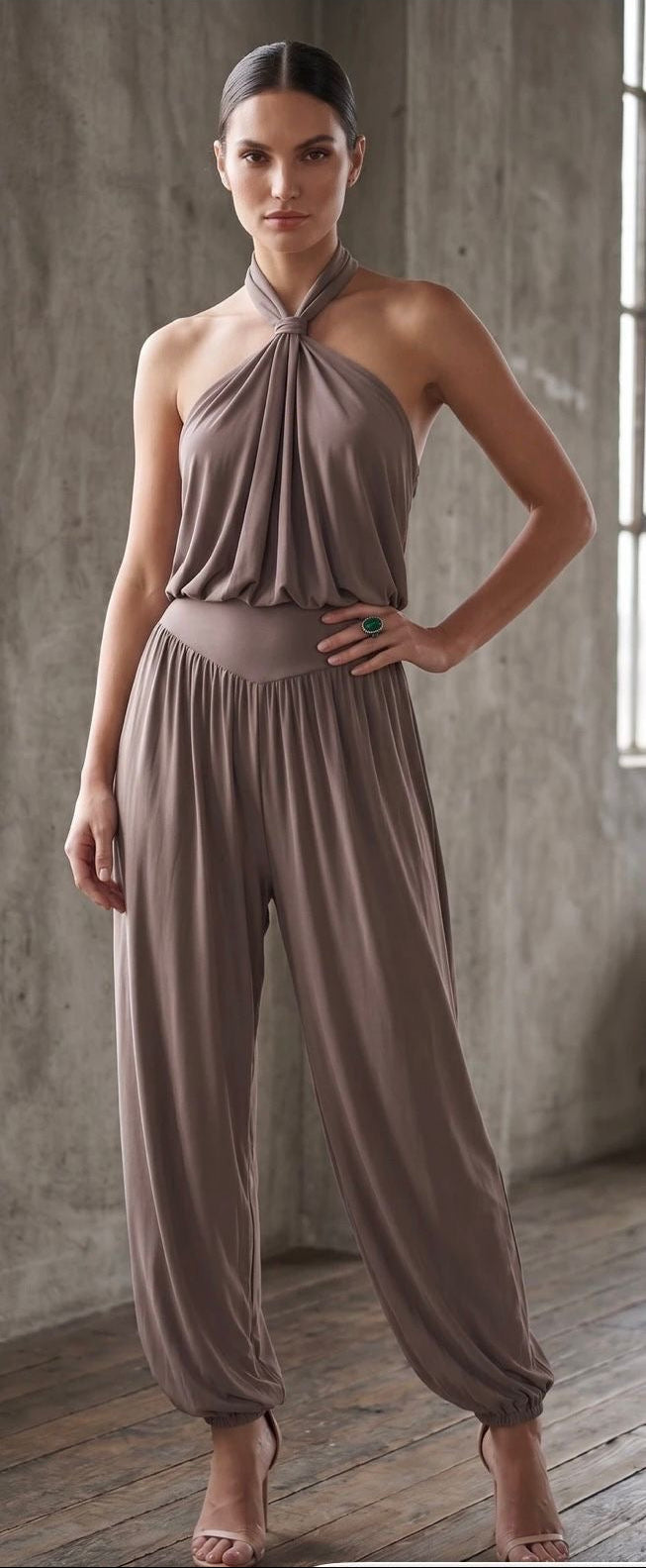 Taupe Halter Neck Jumpsuit