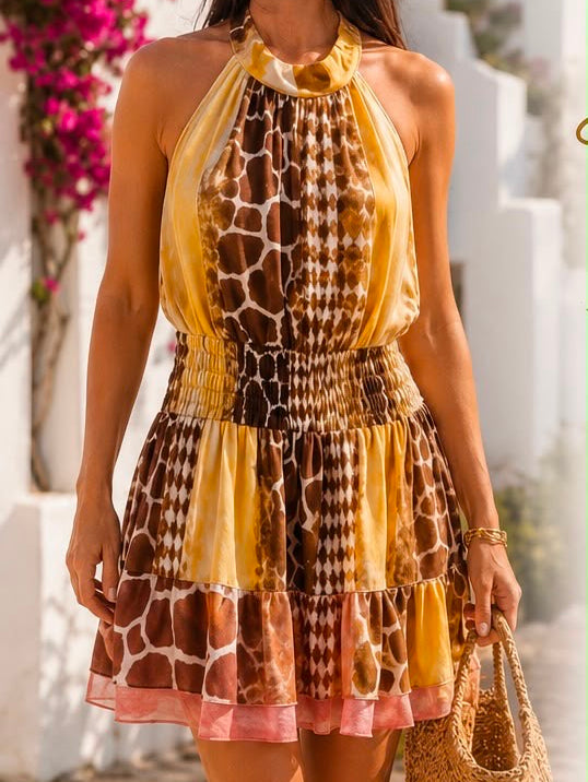 Animal Print Halterneck Mini Dress