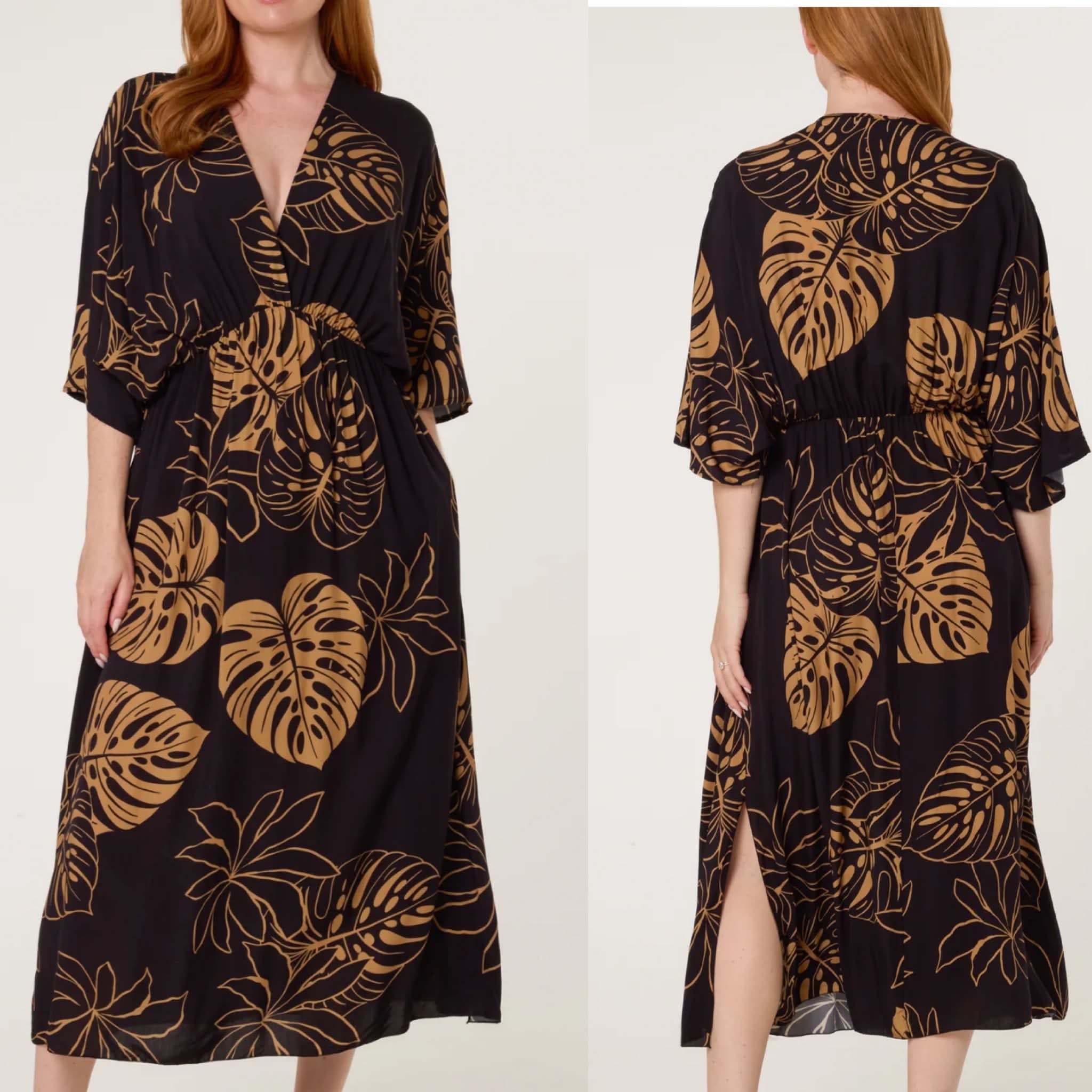Tropical Leaf Print Midi Dress