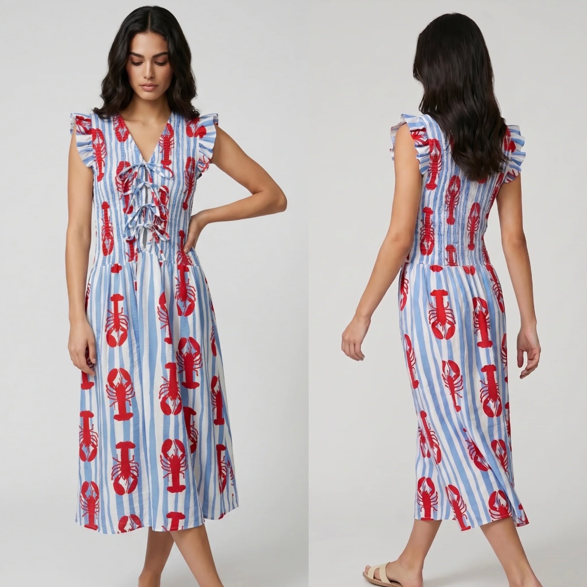 Lobster Print Midi Dress