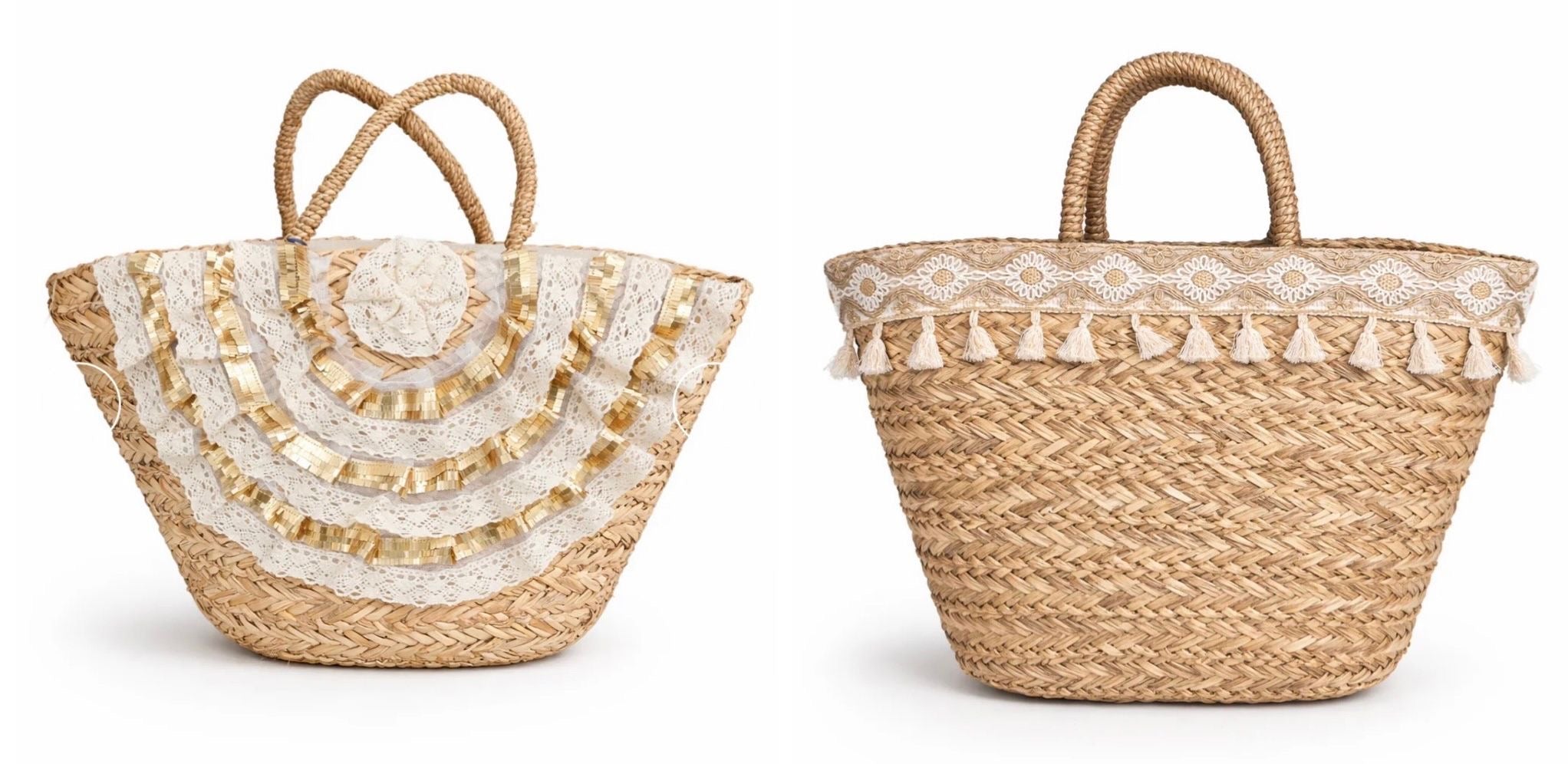 Embellished Woven Straw Tote Bag